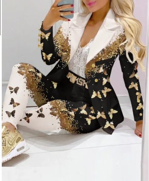 Elegant Two-Piece Blazer and Trouser Set for Women