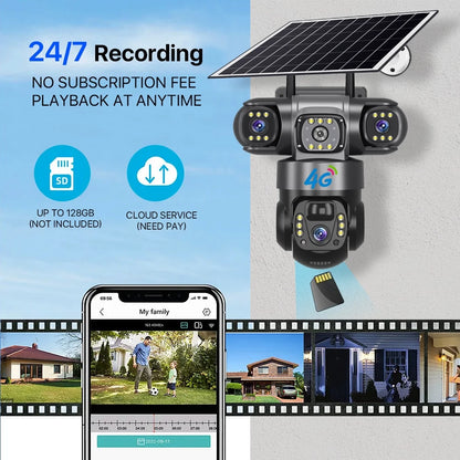 Solar 4G Triple-Lens Security Camera 12MP 6K