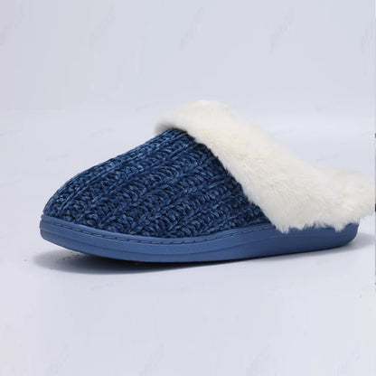 Shevalues Women's Winter Fuzzy House Slippers Non-slip Cozy  Fluffy Knit Slides With Memory Foam Indoor Warm Plush Bedroom Shoes
