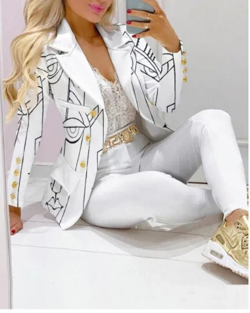Elegant Two-Piece Blazer and Trouser Set for Women