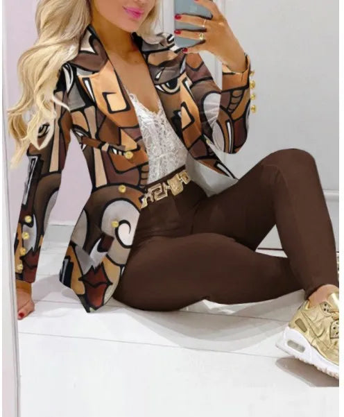 Elegant Two-Piece Blazer and Trouser Set for Women