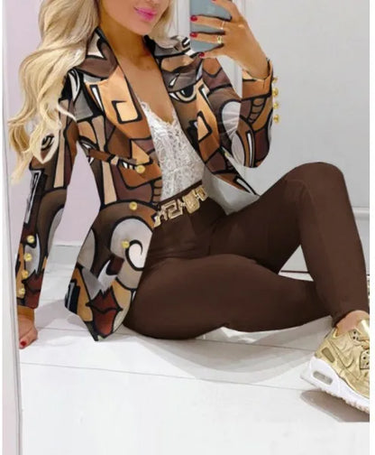 Elegant Two-Piece Blazer and Trouser Set for Women